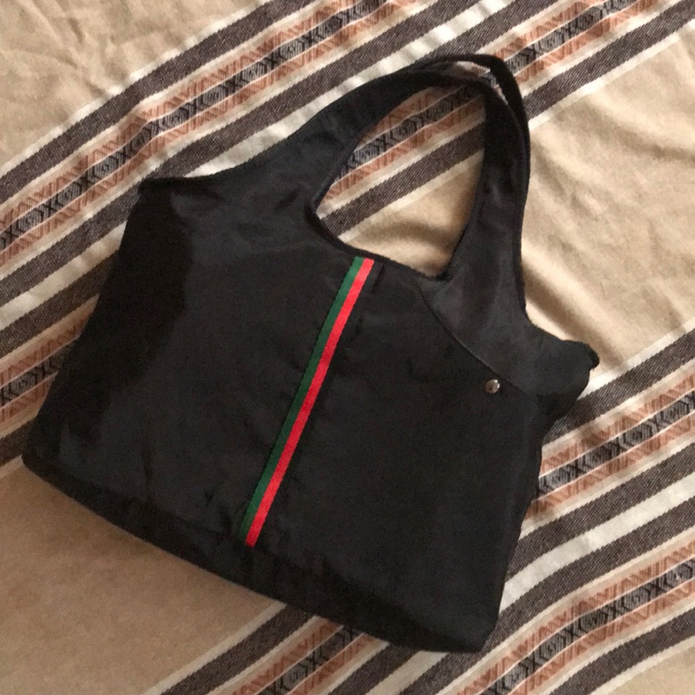 Nylon striped tote bag